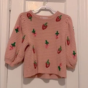 Zara pink knit strawberry sweater, M